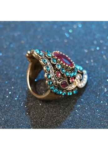 Богемское золотистое винтажное кольцо с бирюзово-синими, розовыми и красными камнями 19 AurumLux044 Liresmina Jewelry (358526105)