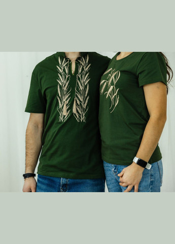 Хакі сімейні футболки / family look з вишивкою колоски хаки, футболки з вишивкою, футболки вишиванки візерунок орнамент пряма трикотаж (321968939)