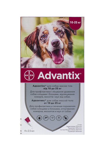 Капли Адвантикс от заражений экто паразитами для собак 1025 кг 4 пипетки (4007221037293/4007221047247) Bayer (279571411)