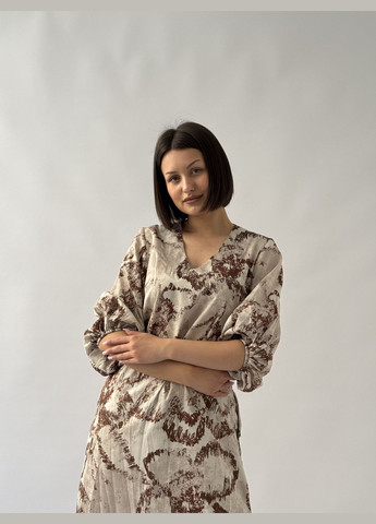 Бежевое деловое, повседневный, кэжуал платье миди силуэтная BeART с цветочным принтом