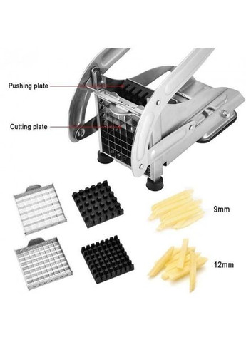 Ручна картоплерізка машинка Potato Cut для нарізки картоплі фрі з нержавіючої сталі 2 насадки різних розмірів Silver No Brand (350349182)
