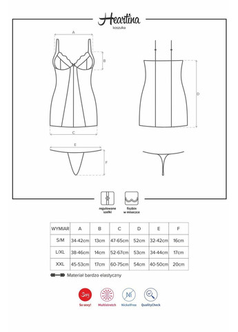 Сорочка з трусиками Heartina chemise Black Obsessive (351583341)