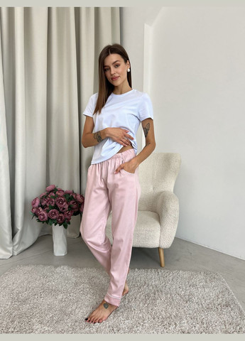 Комбінована жіноча піжама футболка + штани пудровий з білим (вк4306в-4-01) Cosy