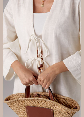 Льняний костюм із прямими штанами та сорочкою на зав'язках Lurex (296471266)