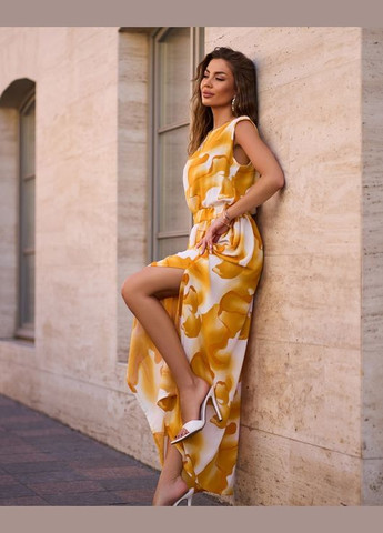 Жовтий повсякденний сукні ISSA PLUS з абстрактним візерунком