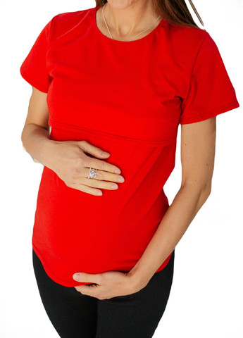 Червона всесезон футболка для вагітних з секретом для годування з коротким рукавом HN