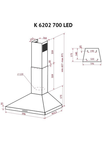 Вытяжка K 6202 BL 700 LED PERFELLI (306731708)
