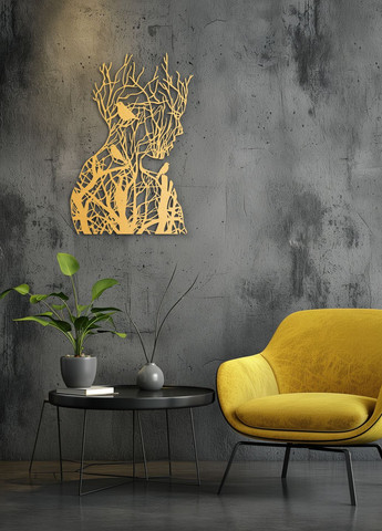 Декоративное панно на стену, деревянный декор в комнату "Кружева девушка с птицами", картина лофт 35х23 см Woodyard (292112355)