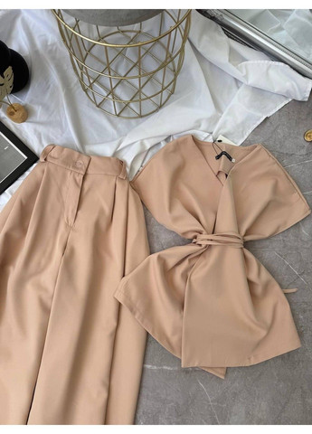 Костюм 2–ка з костюмки, з жилеткою та широкими штанами мод ЛКК-202, бежевий, 50-52 No Brand (355469702)