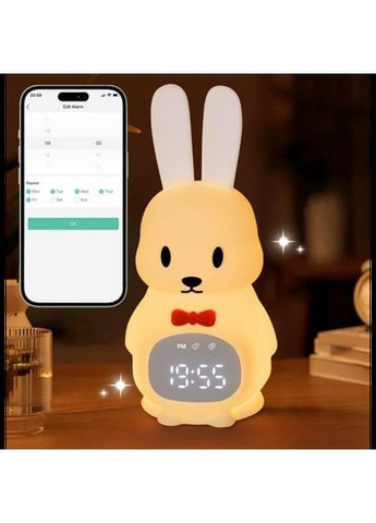 Акумуляторний нічник-годинник TT07, силіконовий Зайчик, Meng Rabbit Clock & Lamp VHG (338221109)