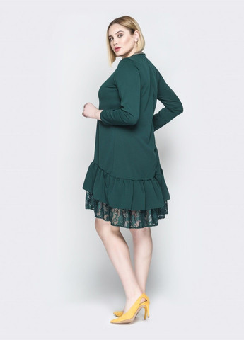 Зеленое повседневный зелёное платье-трапеция с многослойным воланом по низу Dressa однотонное