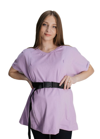 Світло-фіолетова всесезон футболка для вагітних оверсайз з коротким рукавом HN