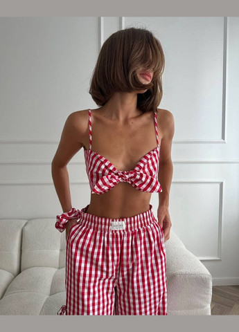 Женский костюм в клетку топ + брюки с завязками MonCher (332164861)