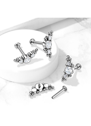 Титановая серьга лабрет для пирсинга хряща уха, хеликса, губ TIL33-1608-C накрутка кластер с фианитами Spikes (333698302)