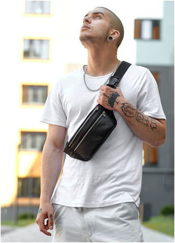 Сумка мужская через плечо бананка кожаная Tirso BTS Черный Sambag (302008375)
