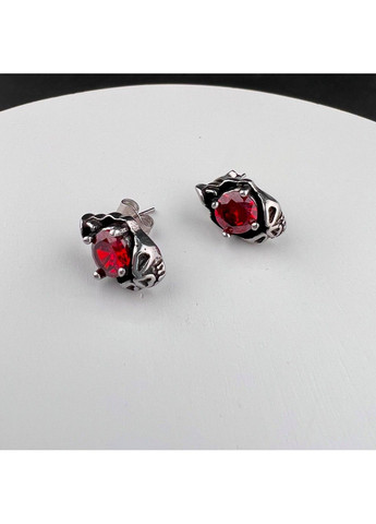 Готичні сережки череп з червоним каменем із медичної сталі ES-041 No Brand (299330609)