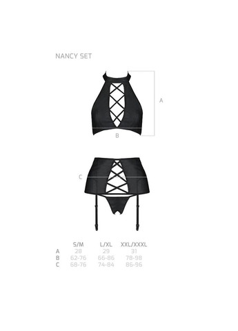 Черный демисезонный комплект из эко-кожи с имитацией шнуровки nancy set black - cherrylove Passion