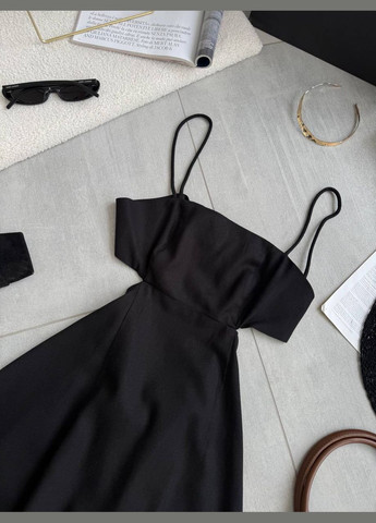 Чорна жіноча лляна літня сукня на підкладці No Brand