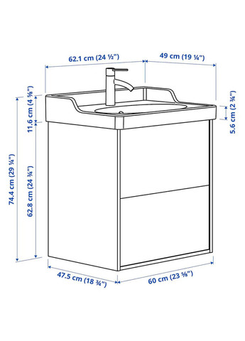 Шафа для мийки з висувними ящиками/мийкою/змішувачем ІКЕА TÄNNFORSEN / RUTSJÖN 62х49х74 см (s49514041) IKEA (278407352)