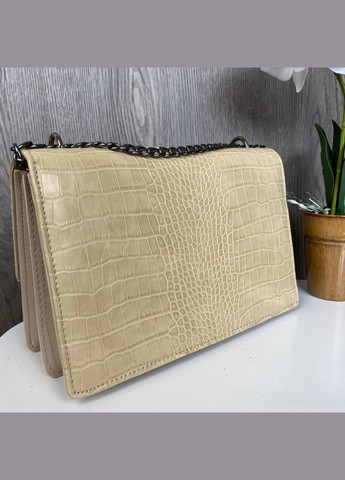 Жіноча міні сумочка клатч під рептилію екошкіра з плечовим ременем молочна (sku_1032) No Brand (330576090)