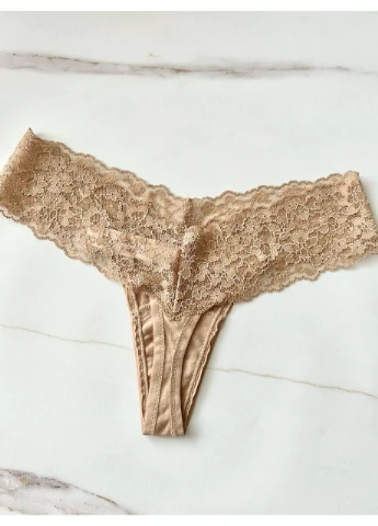 Трусики стрінги Victoria’s Secret XS бежеві мереживні Victoria's Secret (386195342)