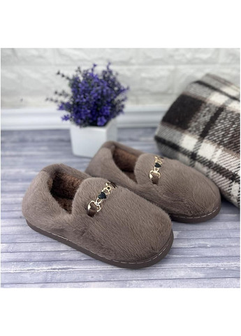 Коричневые тапочки жiночi домашнi хутрянi iз задником е-0090692-3 коричневi Jomix