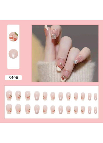 Накладные ногти с клеем R406 Розовый 24 шт (A9873) Nails (308864010)