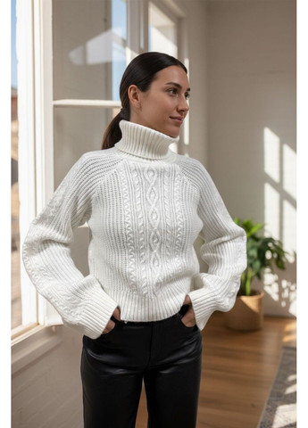 Белый демисезонный женский свитер водолазка с узором в косы н&м (58665) xs белый H&M