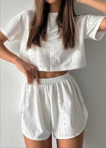 Белая женская пижама комплект для дома футболка + шорты Veronica