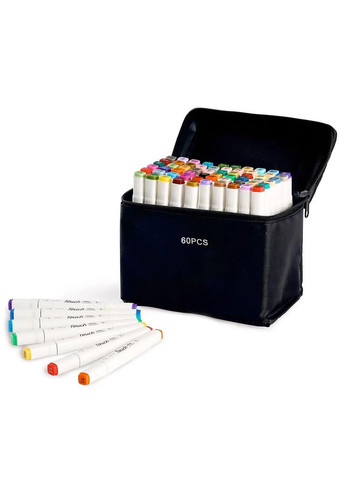 Набор маркеров двусторонние спиртовые 60 шт Smooth для скетчинга+Подставка для маркеров зеленая Touch (344573548)