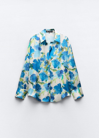 Голубой праздничный рубашка с цветами Zara