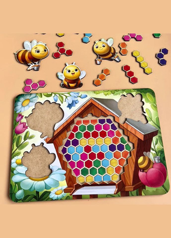 Дерев'яний пазл-вкладиш "Веселі бджілки" (ПСД165) PSD165 сортер-тетріс Ubumblebees (302010204)