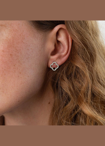 Серебряные серьги - пусеты Клевер с фианитами 008220 Oniks (264023241)