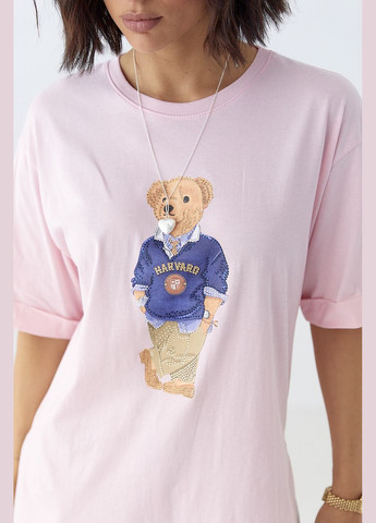 Футболка с мишкой и разрезами по бокам - розовый Lurex - (330988883)