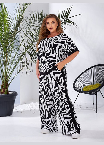 Женский костюм двойка с штапеля цвет черный принт New Trend (304988527)