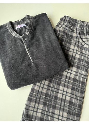 Мужская теплая пижама из флиса полар в клетку графит-греб BOYRAZ (370769262)