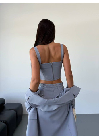 Классический женский костюм тройка с топом серого цвета 34249 Fashion (355341744)