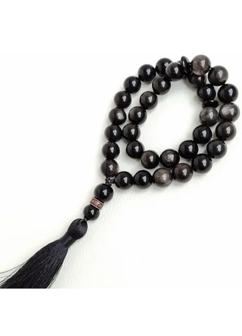 Чотки з Обсидіану сріблястого 33 намистини d 12мм No Brand (351855815)