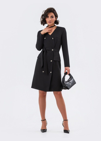 Чорна темно-синя сукня-піджак з кишенями-обманками та поясом Dressa