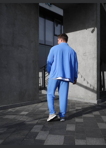 Голубой летний костюм: брюки и рубашка из легкого дышащего материала с рубашкой, брючный Україна