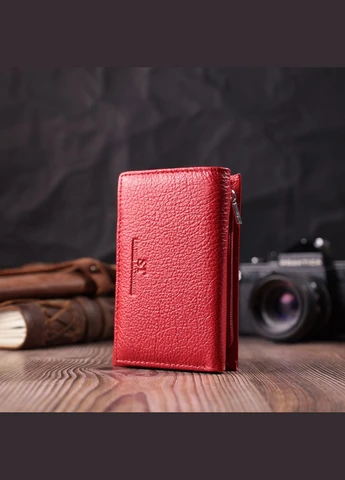 Шкіряний зручний жіночий гаманець у три додавання 22490 Червоний st leather (298568764)