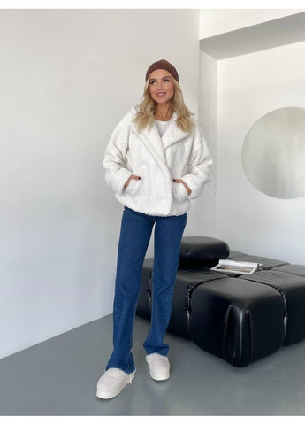 Молочная зимняя женская короткая шуба-куртка из букле молочного цвета 35404 Fashion