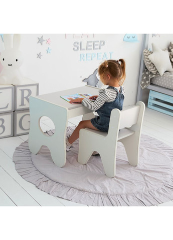 Набір дитячих меблів столик з ящиком та стільчик 70×45×51, стіл та стілець для дітей, білий з сірим No Brand (365818901)