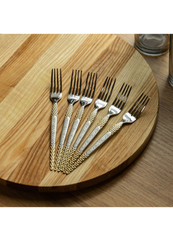 Набор столовых вилок 6 штук вилка из нержавеющей стали 21 см Серебро с золотом HP-20-38 Yiwu (370974088)