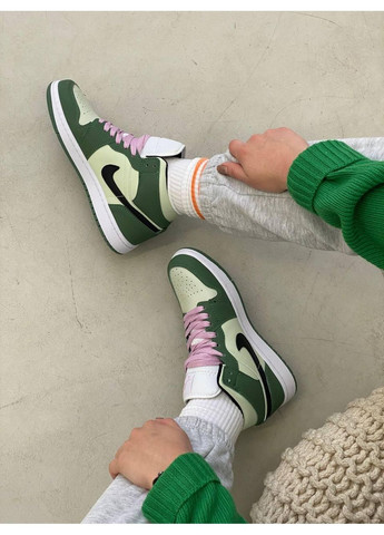 КРОССОВКИ ЖЕНСКИЕ NIKE AIR JORDAN 1 RETRO MID DUTCH GREEN НАЙК АИР ДЖОРДАН No Brand серые демисезоны (368887705)