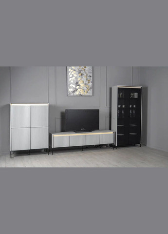 Витрина высокая 2-дв Тренд/черный с подсветкой LENART (356683957)