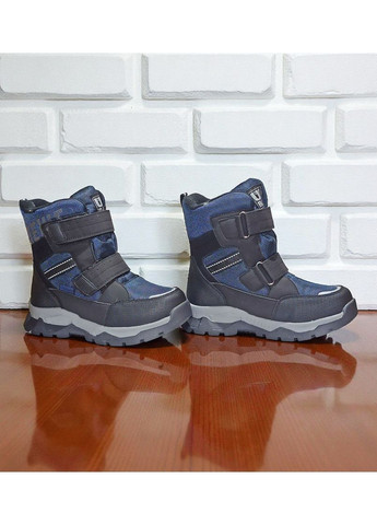 Темно-синие подростковые зимние дутики на овчине для мальчика, термоботинки на овчине для мальчика, зимние ботинки для подростка Tom.M на липучке