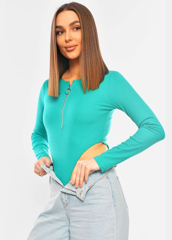 Боди женское однотонное в рубчик зеленого цвета Let's Shop (330223517)
