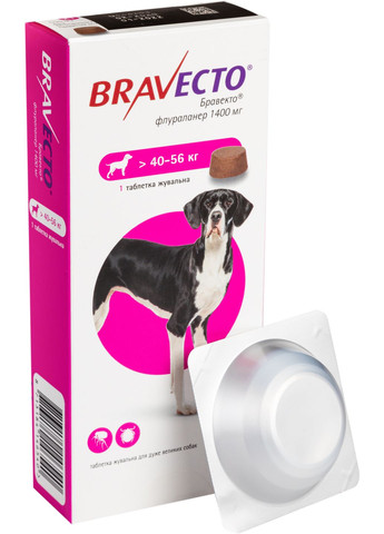 Жевательная таблетка (Бравекто) от блох и клещей для собак 40 56 кг (8713184146540 / 7454785) Bravecto (279565013)