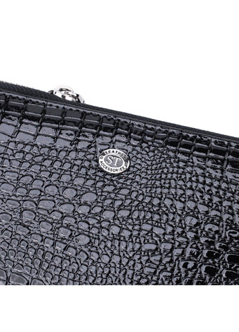 Стильный фактурный клатч на два отделения из лакированной натуральной кожи 22693 Черный st leather (297993024)